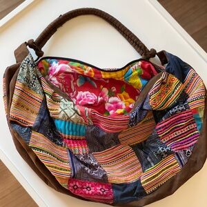 Reversible weekender travel purse patchwork boho eclectic artsy vibrant rag bag